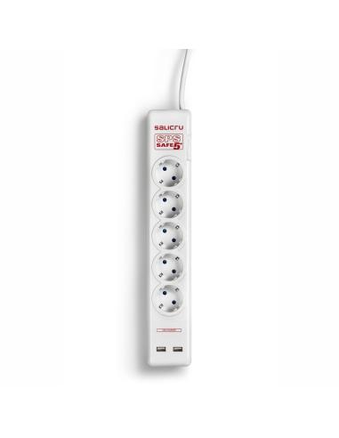 Salicru SPS SAFE 5+ Regleta con 5 Tomas Schuko y 2 USB con Interruptor