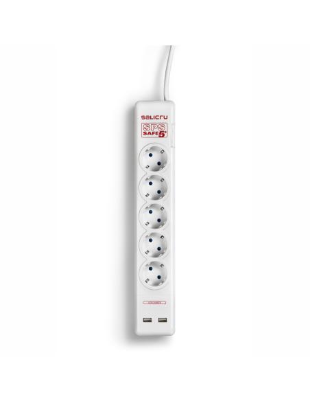 Salicru SPS SAFE 5+ Regleta con 5 Tomas Schuko y 2 USB con Interruptor