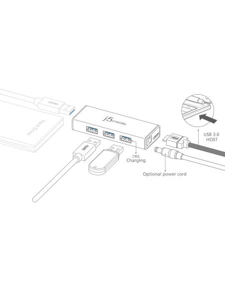 j5create JUH340-N Mini HUB USB 3.0 de 4 puertos