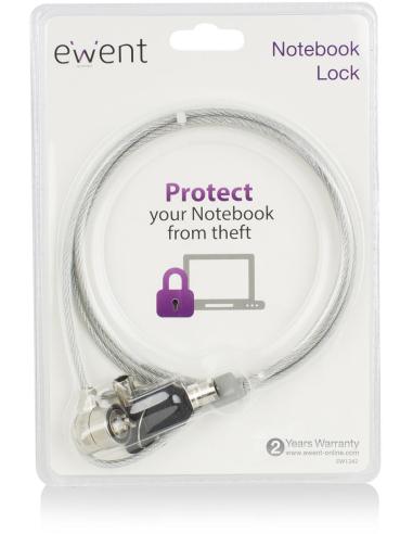 Ewent EW1242 Cable de Seguridad con Llave para Portátiles 1.5m Gris