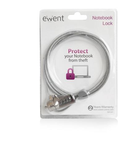 Ewent EW1241 Cable de Seguridad con Combinación para Portátiles 1.5m Gris