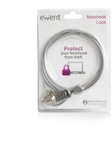 Ewent EW1241 Cable de Seguridad con Combinación para Portátiles 1.5m Gris