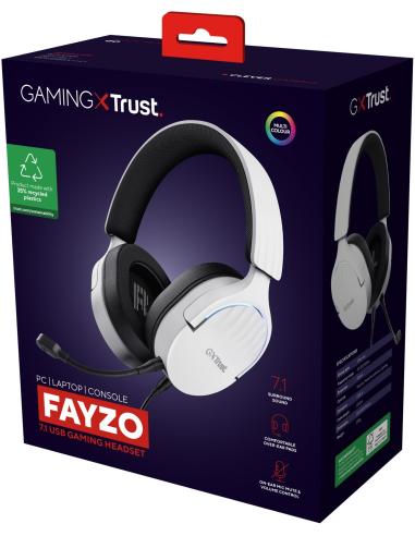 Trust GXT 490 FAYZO Auriculares Gaming 7.1 USB Blancos
