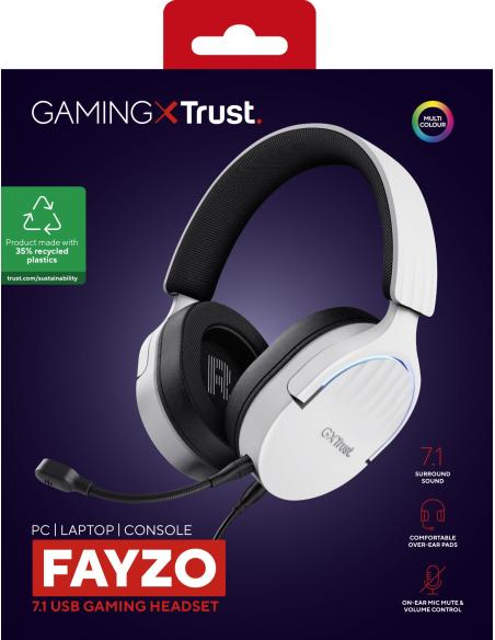 Trust GXT 490 FAYZO Auriculares Gaming 7.1 USB Blancos