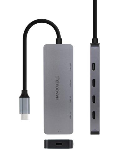 Nanocable 10.16.4505 Hub USB-C a 4 Puertos USB-C Gris