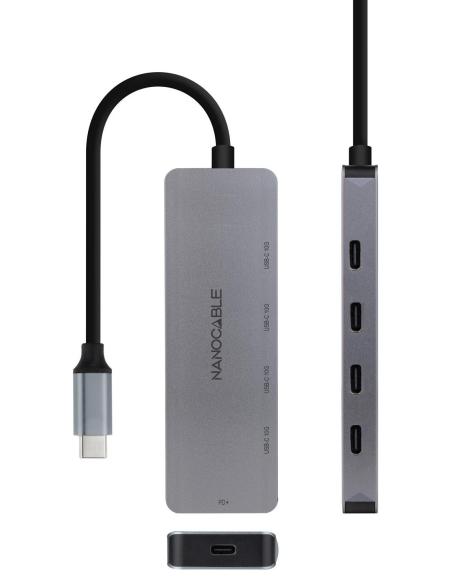 Nanocable 10.16.4505 Hub USB-C a 4 Puertos USB-C Gris