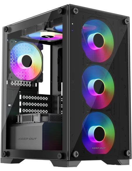 Keepout XC-201 GLASS Mini-Torre Micro-ATX USB-A Negro