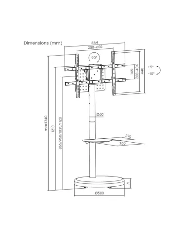 Aisens FT86TRE-303 Soporte de Suelo con Ruedas para Monitor/TV de 37"-86" Máx. 50 KG Negro