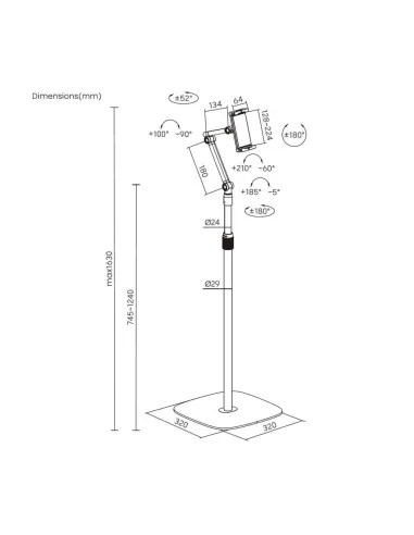 Aisens MSF3P-301 Soporte de Suelo para Tablet/Smartphone de 4.7"-12.9" Negro