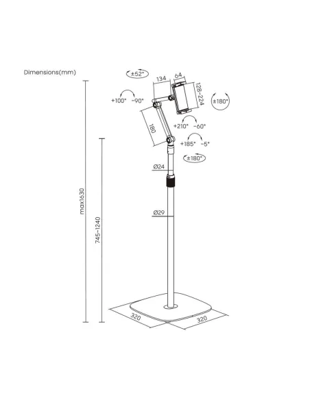 Aisens MSF3P-301 Soporte de Suelo para Tablet/Smartphone de 4.7"-12.9" Negro