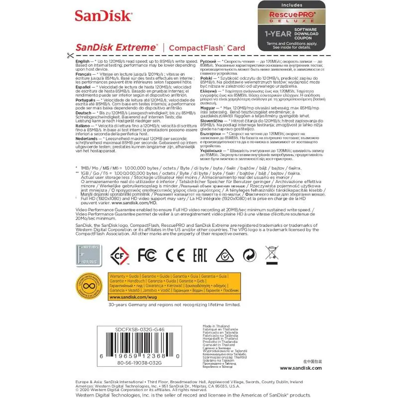 Sandisk Extreme CompactFlash SD 32GB