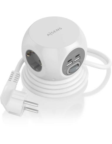 Aisens ASPS-2A2C04-W Regleta 3 Tomas AC + 2 USB-C/2 USB-A 1.4m Blanco