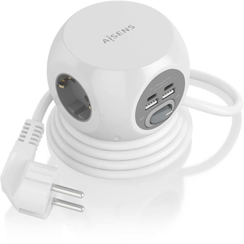 Aisens ASPS-2A2C04-W Regleta 3 Tomas AC + 2 USB-C/2 USB-A 1.4m Blanco