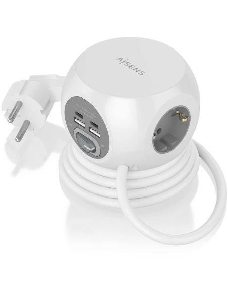 Aisens ASPS-2A2C04-W Regleta 3 Tomas AC + 2 USB-C/2 USB-A 1.4m Blanco