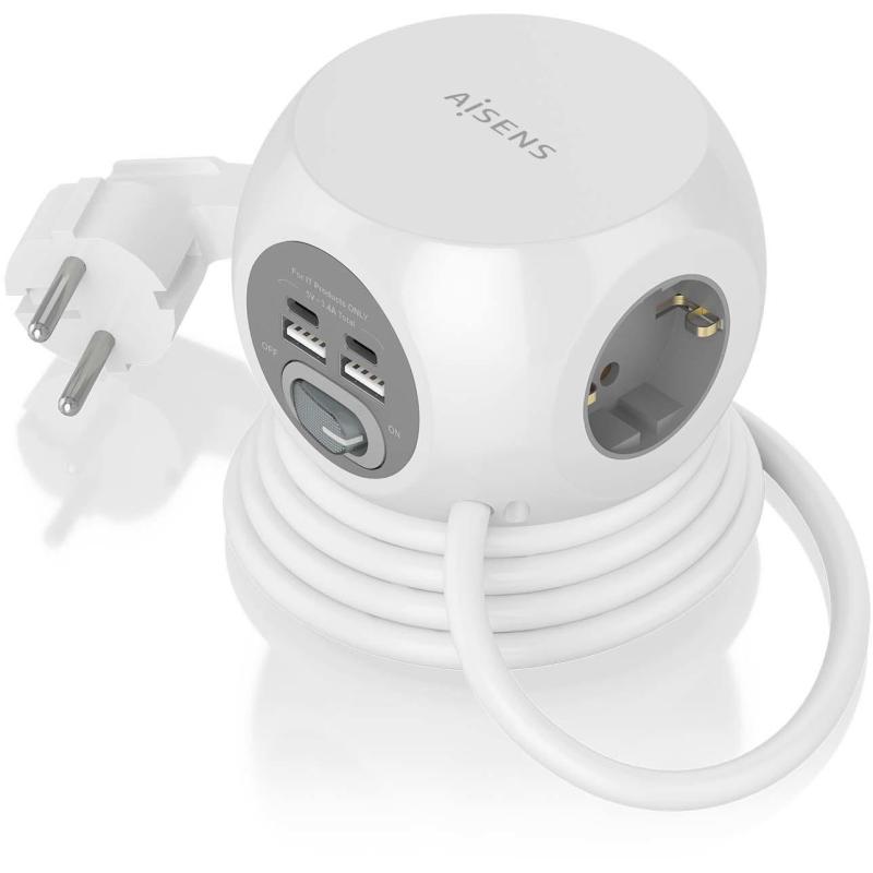 Aisens ASPS-2A2C04-W Regleta 3 Tomas AC + 2 USB-C/2 USB-A 1.4m Blanco