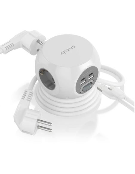 Aisens ASPS-2A2C04-W Regleta 3 Tomas AC + 2 USB-C/2 USB-A 1.4m Blanco