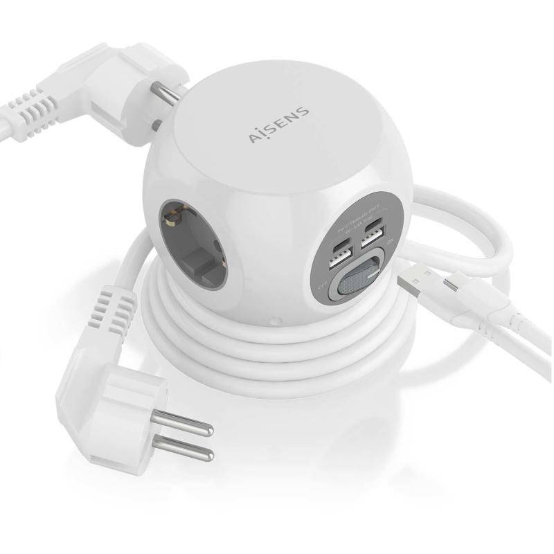 Aisens ASPS-2A2C04-W Regleta 3 Tomas AC + 2 USB-C/2 USB-A 1.4m Blanco