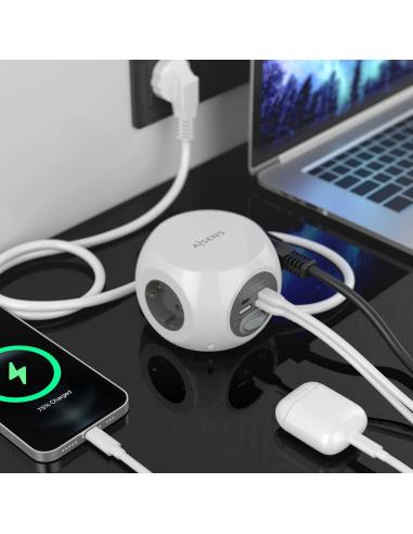 Aisens ASPS-2A2C04-W Regleta 3 Tomas AC + 2 USB-C/2 USB-A 1.4m Blanco