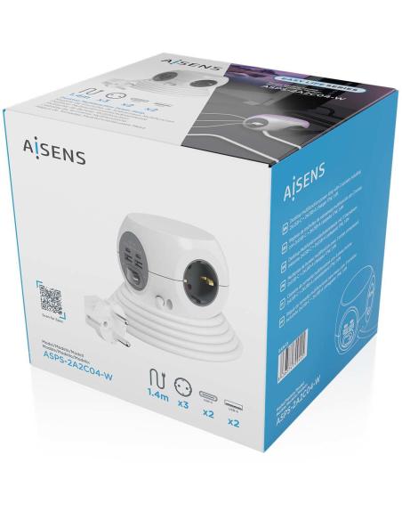 Aisens ASPS-2A2C04-W Regleta 3 Tomas AC + 2 USB-C/2 USB-A 1.4m Blanco