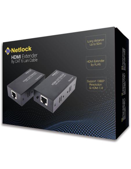 Netlock EXT-HDMI-01 Extensor HDMI por RJ-45 Cat.6 50 M Negro