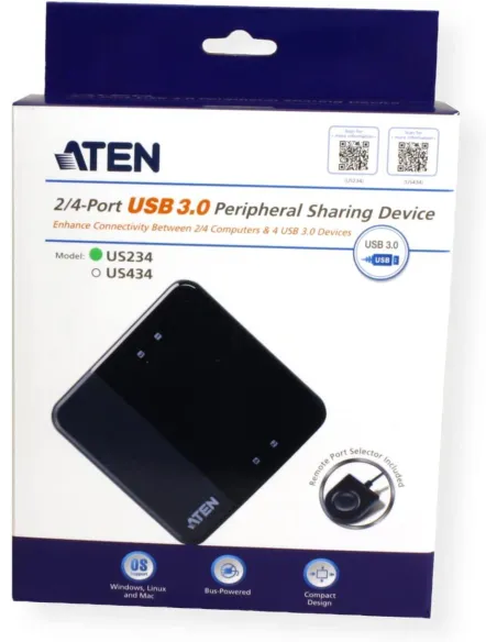 Aten US234-AT Switch USB 3.2 Gen1 de 2 x 4 puertos Negro