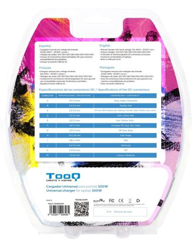 TooQ Cargador Universal para Portátil 100W Negro