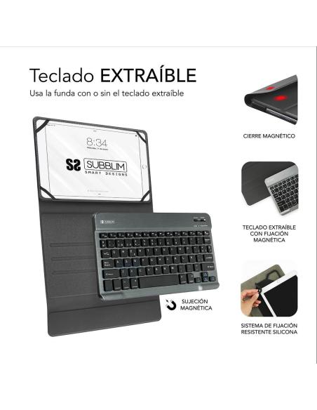 Subblim Keytab Pro Bluetooth Funda con Teclado Gris para Tablets 9.6"/10.8"