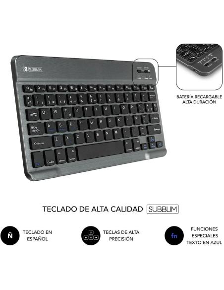 Subblim Keytab Pro Bluetooth Funda con Teclado Gris para Tablets 9.6"/10.8"