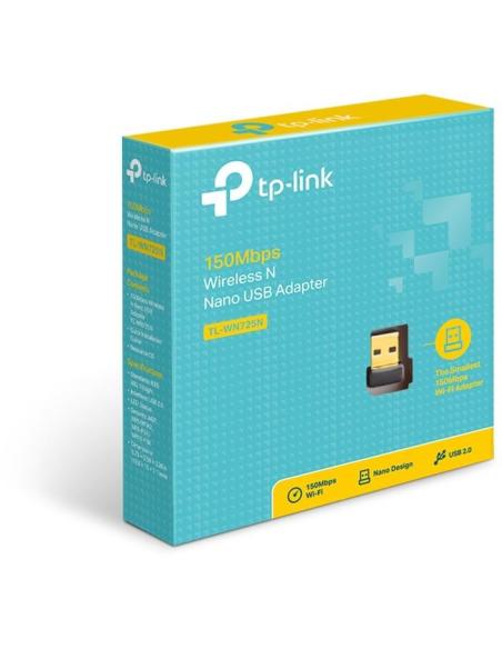 TP-Link TL-WN725N Nano Adaptador Inalámbrico USB WiFi 4 Banda Única Negro