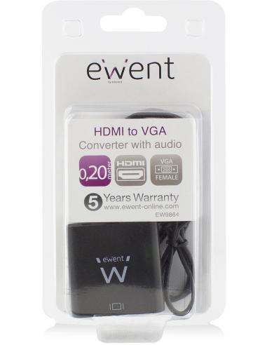 Ewent EW9864 Adaptador de Imagen HDMI a VGA/Jack 3.5mm 20cm Negro