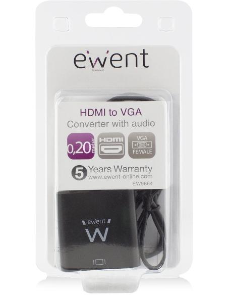 Ewent EW9864 Adaptador de Imagen HDMI a VGA/Jack 3.5mm 20cm Negro