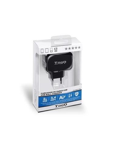 TooQ TQWC-1S02 Cargador de Pared 2 USB Negro