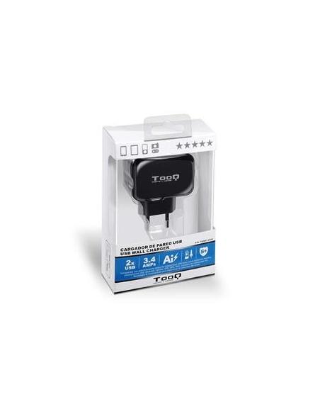 TooQ TQWC-1S02 Cargador de Pared 2 USB Negro