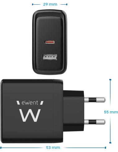 Ewent EW1330 Cargador USB-A/USB-C 65W Negro