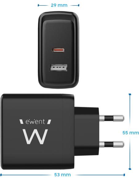 Ewent EW1330 Cargador USB-A/USB-C 65W Negro