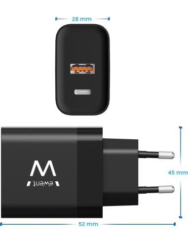 Ewent EW1327 Cargador USB-A/USB-C 45W Negro