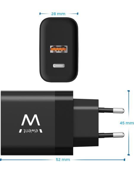 Ewent EW1327 Cargador USB-A/USB-C 45W Negro