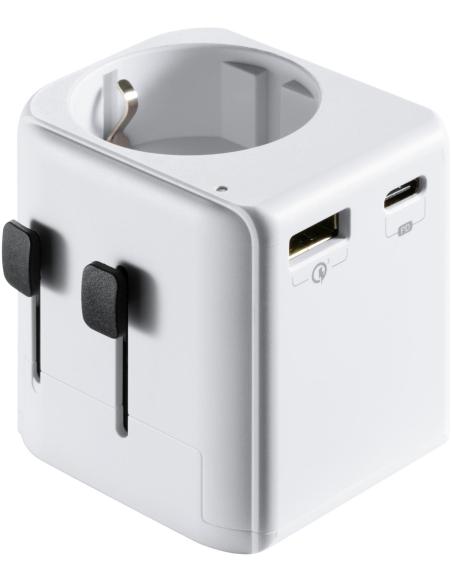Ewent EW1472 Adaptador de Enchufe Universal de Viaje 1 USB-A y 1 USB-C