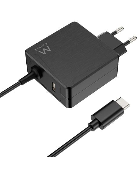 Ewent EW3978 Cargador para Portátil USB-C 65W + Puerto USB-A Negro