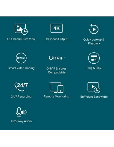 TP-Link VIGI NVR2016H Grabador de Video en Red (NVR) 16 canales Negro