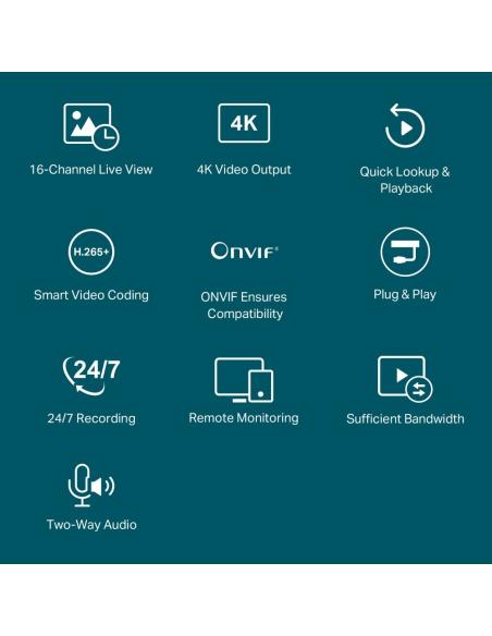 TP-Link VIGI NVR2016H Grabador de Video en Red (NVR) 16 canales Negro