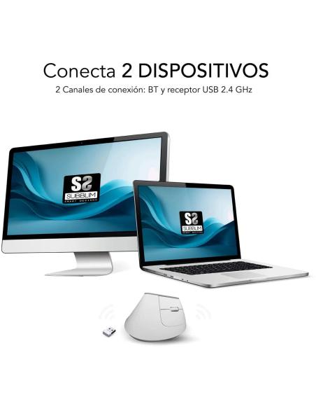 SUBBLIM SUBMO-EDNVW02 Ratón Inalámbrico Ergonómico 4000 DPI Bluetooth/2.4GHz Blanco
