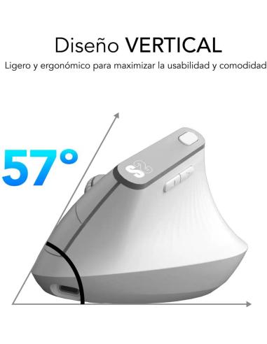 SUBBLIM SUBMO-EDNVW02 Ratón Inalámbrico Ergonómico 4000 DPI Bluetooth/2.4GHz Blanco