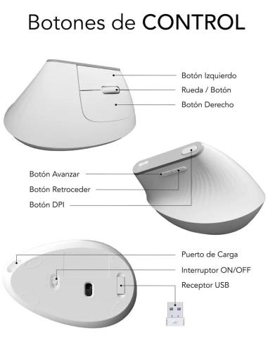 SUBBLIM SUBMO-EDNVW02 Ratón Inalámbrico Ergonómico 4000 DPI Bluetooth/2.4GHz Blanco