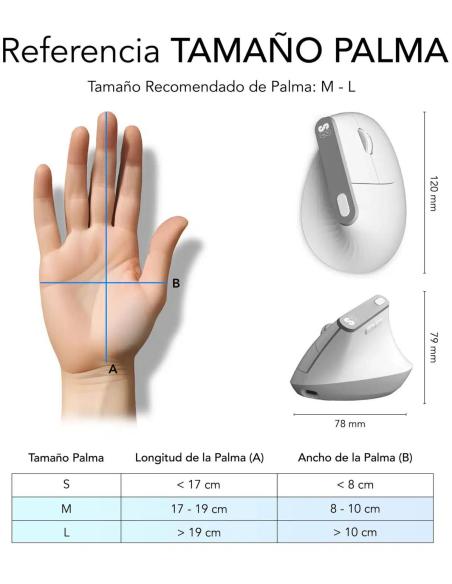 SUBBLIM SUBMO-EDNVW02 Ratón Inalámbrico Ergonómico 4000 DPI Bluetooth/2.4GHz Blanco