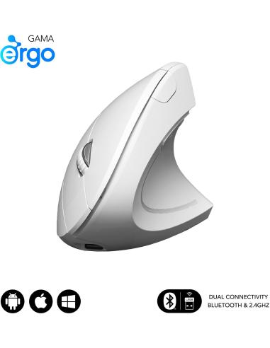 Subblim Glide Vertical Ergo Dual Ratón Vertical Ergonómico Inalámbrico para Diestros 1600 DPI Blanco