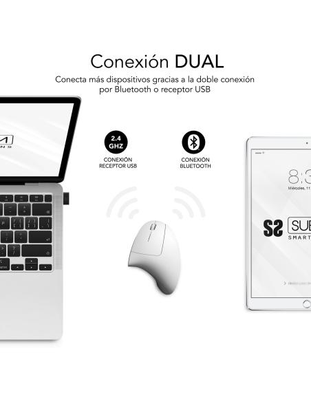 Subblim Glide Vertical Ergo Dual Ratón Vertical Ergonómico Inalámbrico para Diestros 1600 DPI Blanco