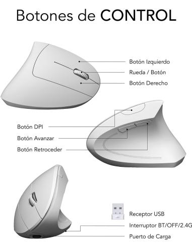 Subblim Glide Vertical Ergo Dual Ratón Vertical Ergonómico Inalámbrico para Diestros 1600 DPI Blanco