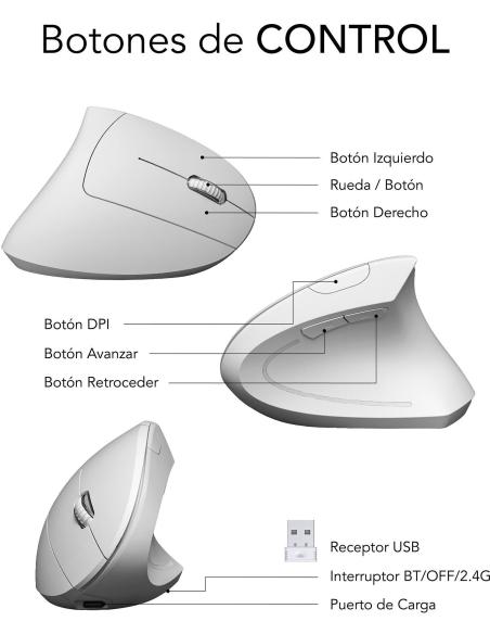 Subblim Glide Vertical Ergo Dual Ratón Vertical Ergonómico Inalámbrico para Diestros 1600 DPI Blanco