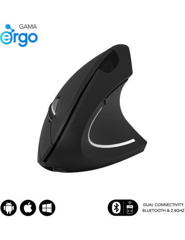 Subblim Glide Vertical Ergo Dual Ratón Vertical Ergonómico Inalámbrico para Diestros 1600 DPI Negro